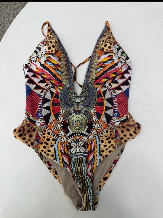 Camilla Other - Camilla Deep V Plunge One Piece Swimsuit Animal Print Beaded Boho Luxury size L